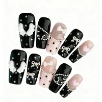 10 pieces of hand-pressed coffin-shaped nails beautiful fake nails, gothic sweet and cool polka dots, suitable for ladies to use