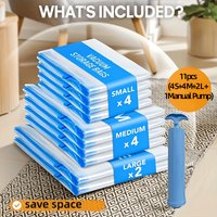 8/11pcs Vacuum Compression Bags Set with Portable Hand Pump, Large Medium Small Sizes for Bedding Clothes Essential Travel Stora
