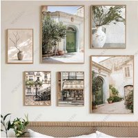 Scandinavian Bohemian Wall Art Spanish Italy Puglia Architecture Green Leaves Tram Poster Print Canvas Painting Home Room Decor
