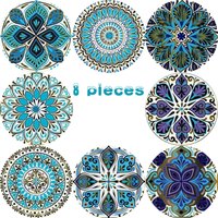 8-piece set - Mandala flower theme, wooden coaster, anti slip and heat-resistant, dining table decoration, restaurant gift
