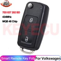 KEYECU MQB48 Chip 7E0 837 202 BD For Volkswagen VW Amarok Transporter T6 2016 2017 2018 434MHz ASK Remote Key 2 Buttons Fob