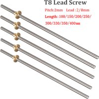 2pcs T8 Lead Screw Trapezoidal Rod Pitch 2mm Lead 2mm/8mm 100/150/200/300/350/400mm T8 Lead Screw Nut Reprap 3D Printer Parts