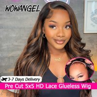 Ombre Brown Body Wave Wigs 100% Human Hair Wig Pre Cut 5x5 HD Lace Closure Wigs Pre Plucked 1b/30 Highlight Colored Glueless Wig