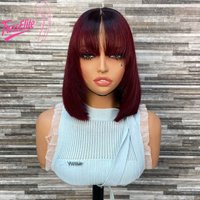 SDD 2x6 Lace Closure Layers Bob Bone Straight with Bangs10Inch1bt99j#Human Hair Wig Brazilian Virgin Remy 180%Density for Women