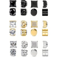 12 pack clip on earrings fake piercing Zircon magnet ear studs without ear holes, stainless steel earring ear stud set