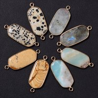 40X16mm Natural Stone Connector Labradorite Amazonite Dalmation Two Hole Charm For Jewelry Making Bracelet Necklace DIY 2pcs/lot
