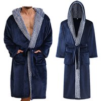 Menโs Hooded Plush Robe with Pockets, Thick Flannel Bathrobe, Warm Sherpa Lined Collar for Winter Sleepwear & Loungewear