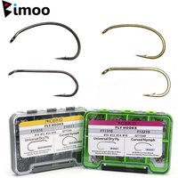 Bimoo 240pcs/Box Barbed Standard Dry Fly Tying Hook Curved Nymph Caddies Pupa Midge Emerger Fly Hook Shrimp Trout Fishing Lures