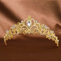 Baroque Tiaras and Crowns Shiny Diamond Decor Gold Color Alloy Headbands Bridal Headdress Bride Wedding Hair Jewelry Accessories