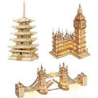 Robotime 3D Wooden Puzzle DIY Construction Model Kit with LED Light Big Ben Set ower Bridge Construction Model For Children Kids