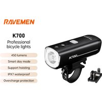 Ravemen LED Bike Front Light Bicycle Headlight Rechargeable K700+AUB01 Mount Auto On-off Smart Daytime Riding Mode Waterproof