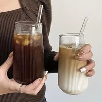 500Ml Simple Stripe Glass Cup Wine Coffee Drinking Glassware Glass Cup Water Whiskey Beer Cocktail Coffee Milk Glasses Bar Tool