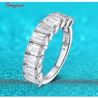Smyoue Each 3*5mm 0.5CT Emerald Cut Moissanite Ring for Women 1/2 Eternity Bands Lab Diamond Jewelry Pure 925 Silver Girl Ring