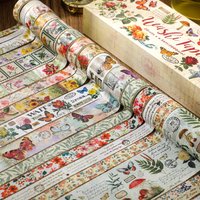 20 Rolls Vintage Washi Tape Set Butterfly Flower Plant Masking Tape (3 Rolls Bronzing Tape) Scrapbooking Supplies