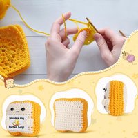 Funny Crochet Positive Toast Doll With Card Home Room Decoration Handmade Knitted Toast Doll Desktop Ornament Christmas Gifts