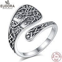 Eudora 925 Sterling Silver Tree of Life Adjustable Ring Vintage Celtic Knot Amulet Spoon Ring Fine Jewelry Gift for Men Women