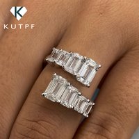 Luxury Emerald Cut Moissanite Diamond Open Ring for Women 925 Sterling Silver Eternity Ring Adjustable Wrap Band Fine Jewelry