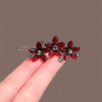 High-end New Year Red Hairpin for Women Rhinestones Glazed Flowers One-word Clip Metal Side Bangs Hair Clips