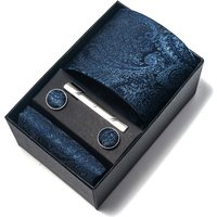 High Grade Holiday Gift Box Brand 8 cm Blue Paisley Tie Handkerchief Cufflink Set Men Necktie Clothing Accessories Birthday Gift