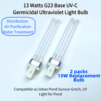 2 Pack 13 Watt UV UVC G23 Base Germicidal Ultraviolet Light Bulb Compatible w/Jebao Pond Sunsun Grech, UV Light for Pond