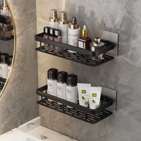 Bathroom Storage Rack Without Punching Space Aluminum Toilet Corner Suction Cup Type Rectangular Black Storage Shelf