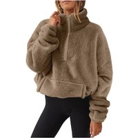 Casual Plüsch Sweatshirt Für Frauen Herbst Winter Mode Neue Lose Einfarbig Pullover Hohe Kragen Zipper Tasche Langarm Top