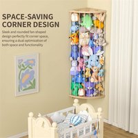Time Saving Stuffed Animal Storage Wood Corner Plush Toys Holder with Star Pattern, Length Adjustable Hanging Stuffed Animal