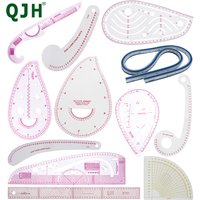 QJH Fashion Clear Metric Sewing Ruler Set, French Curve Pattern Making Ruler Kit for Beginners Tailors Designers (3-Piece Set)
