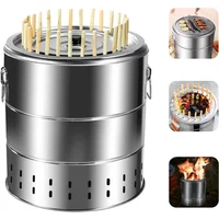 Portable Charcoal Barrel Grill Stainless Steel Surround Charcoal Barrel Grill Hanging Grill for Travel Camping Picnic Garden BBQ