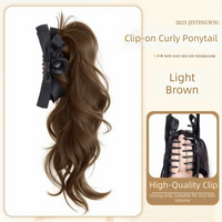 14inch Bow Tie Claw Ponytail Wig Synthetic Fluffy Ribbon Clip Ponytail Natural Long Curly High Ponytail Ponytail Hair Extensions
