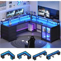 -ForL Gaming Desk with 4 Drawers, 109” Computer Desk with Display Cabinet, Home Office Desks with 2 Monitor Stands, CPU Stan&