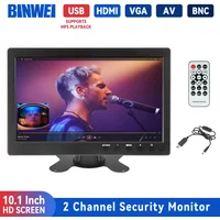 BINWEI 10.1" LCD HD Monitor Mini TV & Computer Display Color Screen 2 Channel Video Input Security Monitor with Speaker VGA USB