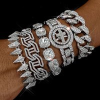New Hip Hop Shiny Cuban Link Chain Bracelet Women Men Gold Color Rhinestone Iced Out Chain Bracelets Punk Wristband Jewelry Gift