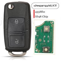 Jingyuqin For VW Bora Golf Polo Passat Touran Seat Skoda Remote Car Key 433Mhz ID48 Chip Fccid:1J0959753CT/AG 1J0959753DJ