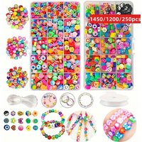 1450/1200/250pcs Polymer Clay Beads Set, Flower Smiling Face Beads Mixed with Fruit Spacer Beads for DIY jewelry accessories