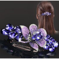New purple crystal flower spring hair clip Luxury rhinestone top clip Horizontal clip Elegant mother fashion hair accessories