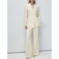 BJTZ Women Elegant Twill Eyelash Lace Blazer Apricot High Waist Flare Pants Anti-Wrinkle Suit Set