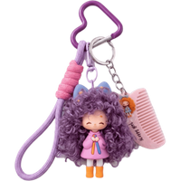 Soft Rubber Curly Hair Doll Keychain Hairbrush Pendant Colorful Halyard Heart Keyring Fluffy Texture Multicolor Bag Pendant