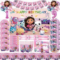 Pink Gabby Dollhoused Girl Birthday Party Decoration Disposable Tableware Plate Cup Balloons For Kids Baby Shower Party Supplies
