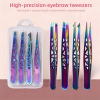 Rainbow Titanium 4pcs Set Boxed High-Precision Stainless Steel Hollow Eiffel Tower Tweezers, Eyebrow Trimming Set