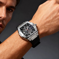 New Fashion Luxury Man Tonneau Hollow Skeleton Faux Mechanical Watch Men Militray Sports Silicone Quartz Watches Reloj Hombre