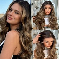 13x4 Ombre Honey Blonde Highlights Body Wave Synthetic Wig with HD Lace Front for Women Natural Hairline Party Daily CosplayWear