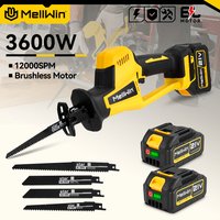 MELLWIN Bürstenlose elektrische Säbelsäge 3600W, tragbare Schneidesäge mit 4 Multiklingen, Holz- und Metallsäge, Gartensäge für Makita 18V Akku