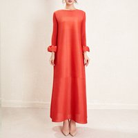 2024 Miyake Pleated Dress Women's Round Neck Long Sleeve Casual Loose Lady Elegant Women's Dress