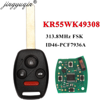 Jingyuqin 2/3/4BTN 313.8 Mhz KR55WK49308 Remote Key For Honda Accord Sedan Pilot Civic CRV 2008-2012 Uncut Car Key Fob ID46 Chip