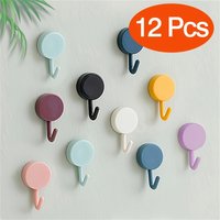 12Pcs Waterproof No Drill Macaron Color Hooks Random Color Plastic Rack For Bathroom Towel Key Storage