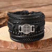 Fashion Retro Alloy Viking Bracelet Trendy Cool Men Leather Bracelet Hip Hop
