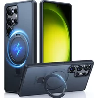Magnetic Metal Ring Stand Matte Case for Magsafe Samsung Galaxy S25 Ultra S24 Plus S25Ultra with Lens Protector Mac Safe Cover
