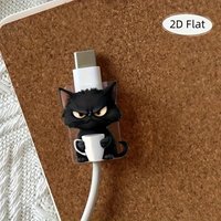 2Pcs 2D Cat Pattern Cable Protector, Anti-Scratch Plastic Cord Sleeve for Type-C Charger Cable, Cute & Durable Design