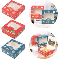 10/5Pcs Christmas Cookie Box with Window Candy Chocolate Biscuit Packaging Boxes Xmas Gift Wrapping New Year Party Treat Box
